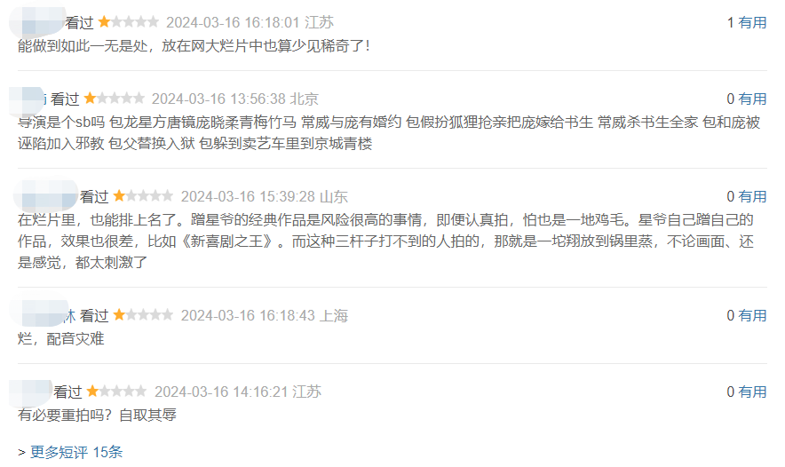 2024年初，一部蹭周星驰热度的电影只获得1000多元票房，成为当年票房最低的电影