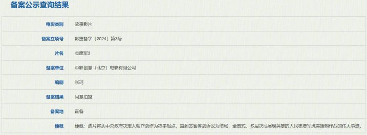 《志愿军3》通过备案立项，《志愿军2》预计今年国庆档上映-2