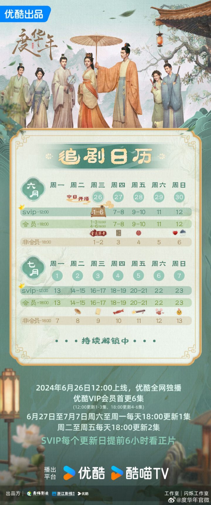 赵今麦、张凌赫主演新剧《度华年》更新日历揭晓，会员独家看6集首播-1