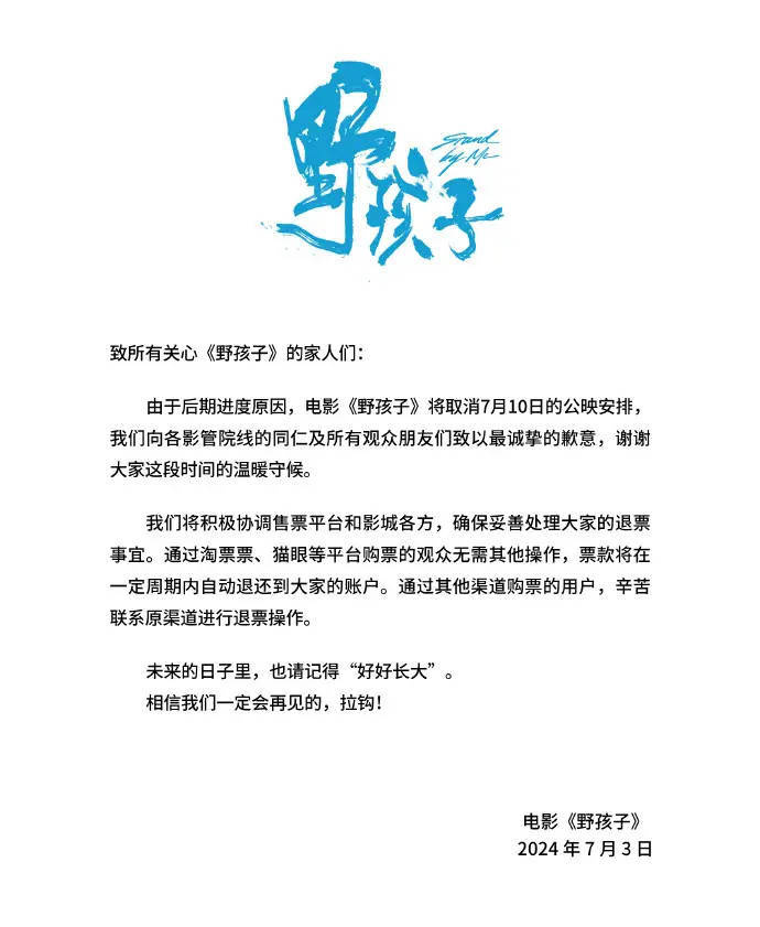 王俊凯新片《野孩子》同日再次撤档！原因系后期进度困难，官方宣布取消公映-2