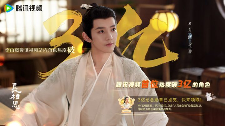 邓为在《长相思》中的表演让涂山璟成为腾讯视频首位热度破3亿的角色-1