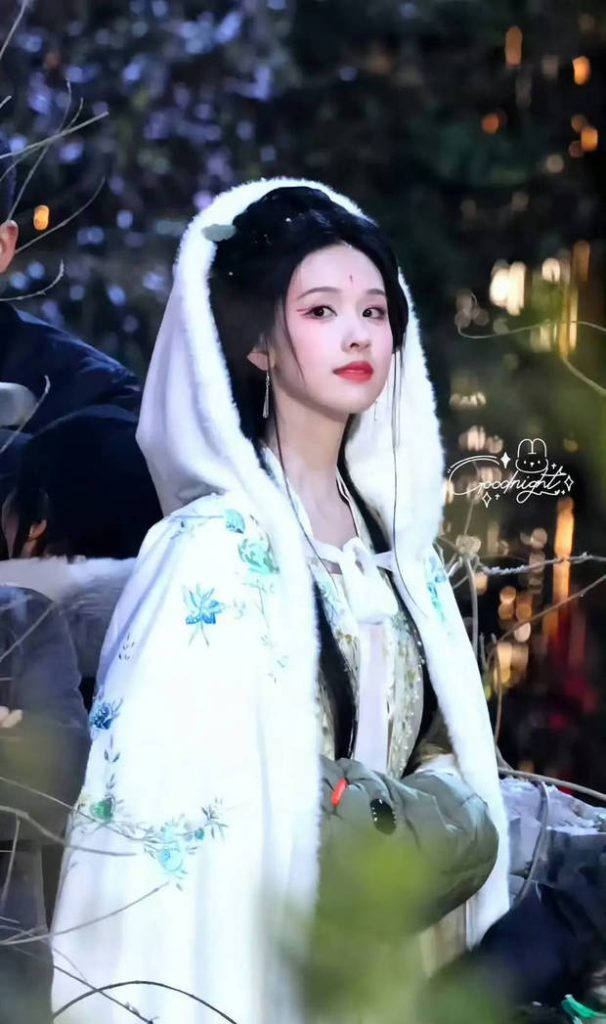 陈都灵清冷感十足的斗篷造型弹奏琵琶