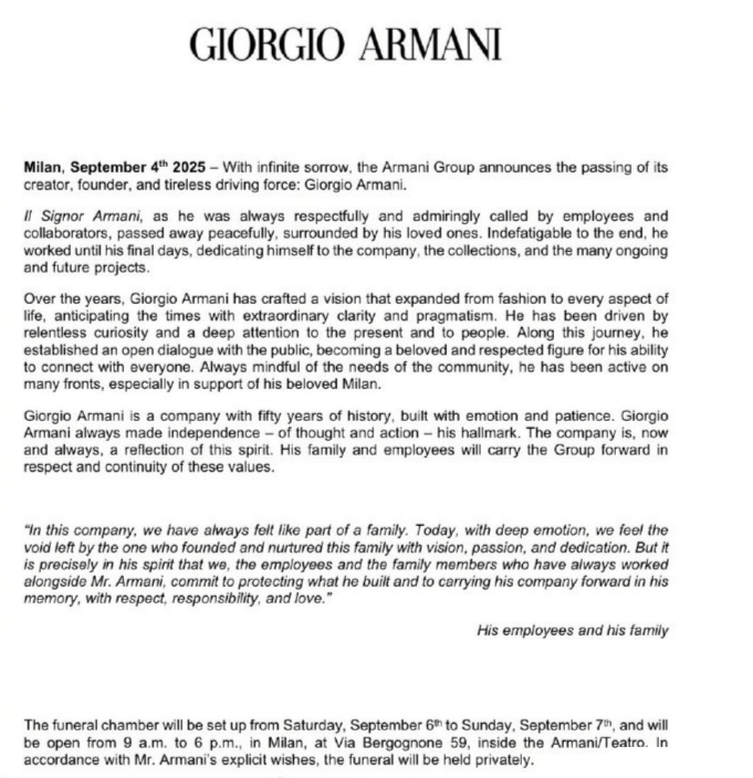 91岁乔治·阿玛尼逝世,章子怡童瑶哀悼-2 91岁乔治·阿玛尼逝世,章子怡童瑶哀悼-2